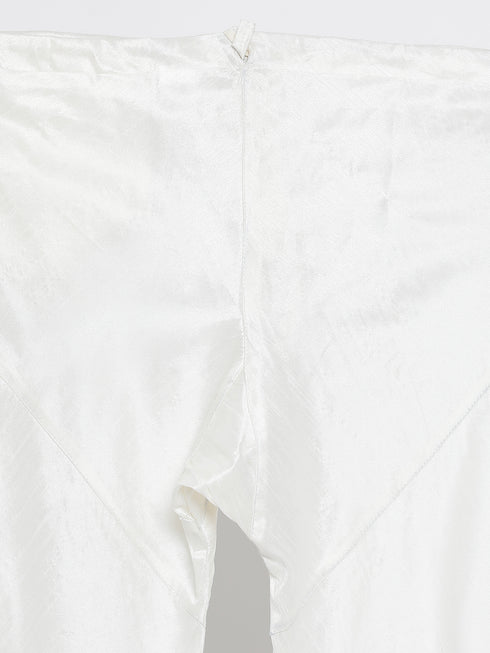 VASTRAMAY Men's White Cotton Silk Blend Kurta and Pyjama Set